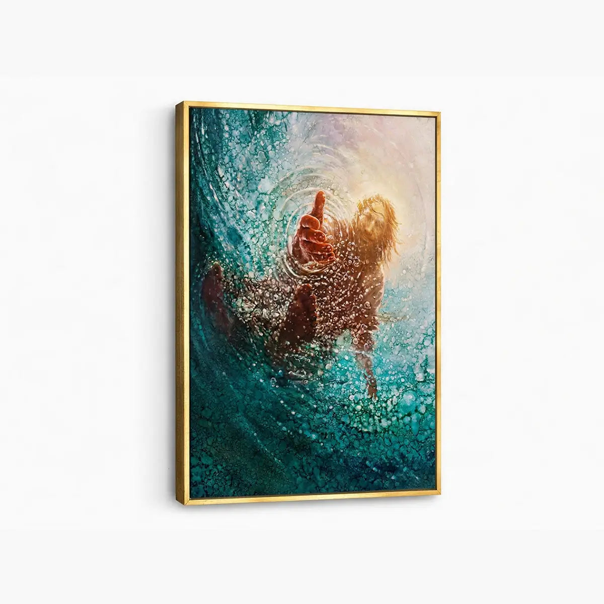 Held by His Hand Christian canvas art showing trust and rescue in the storm
