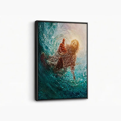 Held by His Hand Christian canvas art showing trust and rescue in the storm