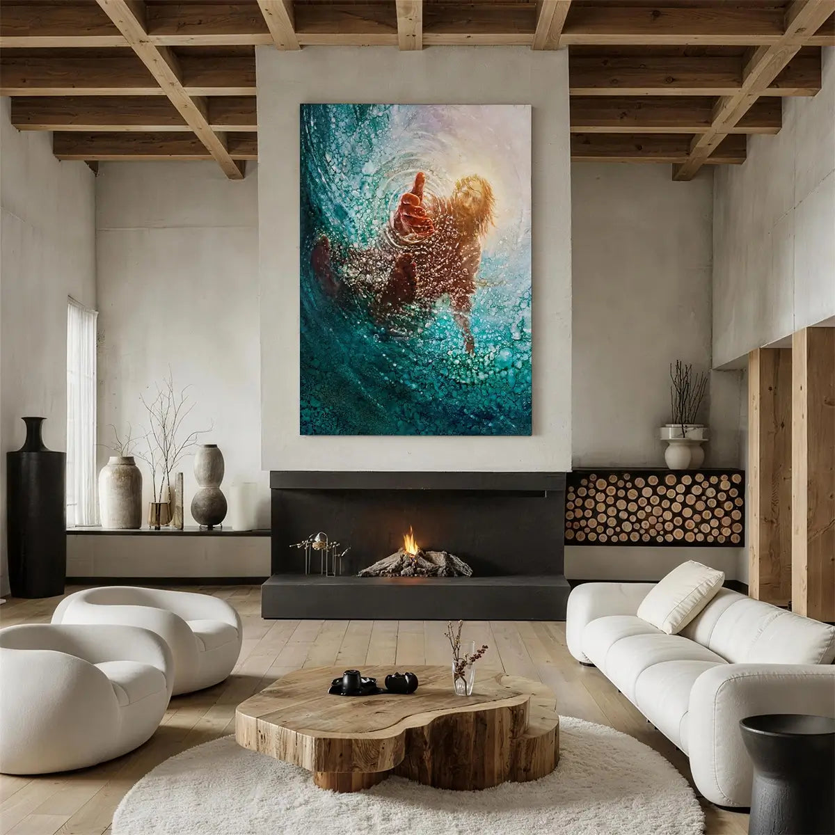 Held by His Hand Christian canvas art showing trust and rescue in the storm