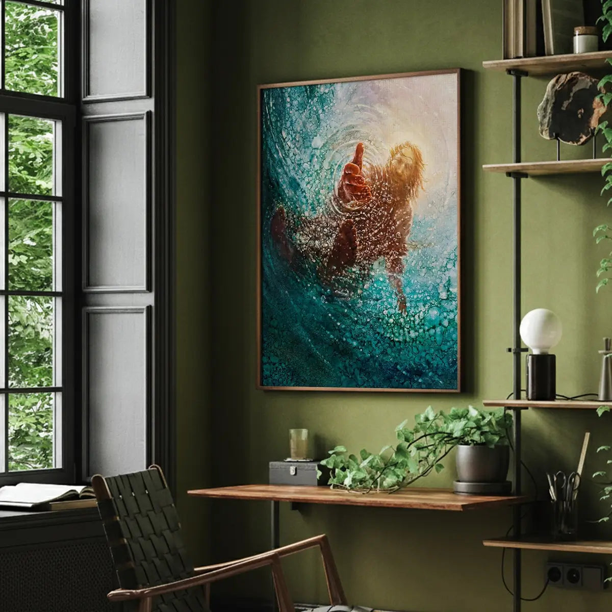 Held by His Hand Christian canvas art showing trust and rescue in the storm