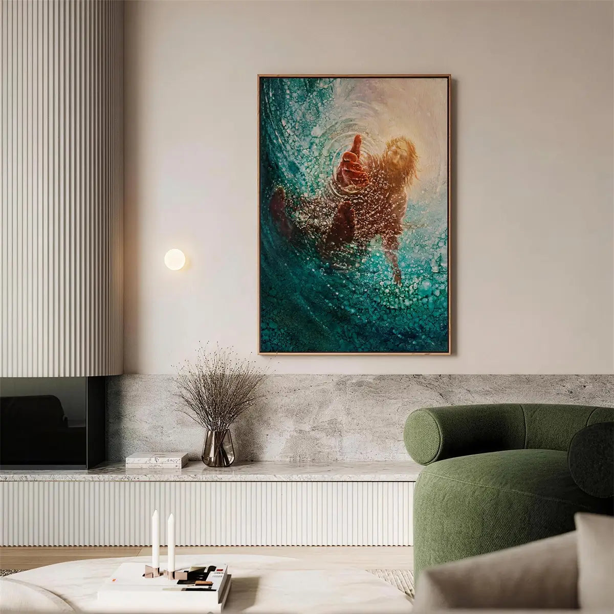 Held by His Hand Christian canvas art showing trust and rescue in the storm