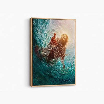 Held by His Hand Christian canvas art showing trust and rescue in the storm