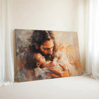 Held by Jesus Christian canvas art showing Jesus holding a child