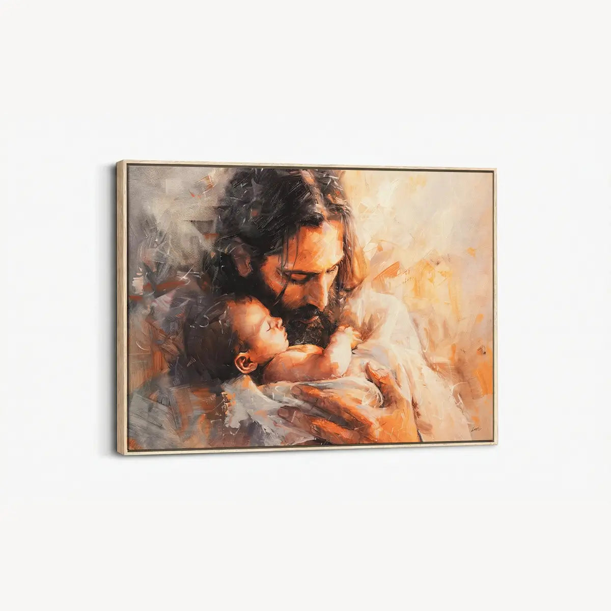 Held by Jesus Christian canvas art showing Jesus holding a child