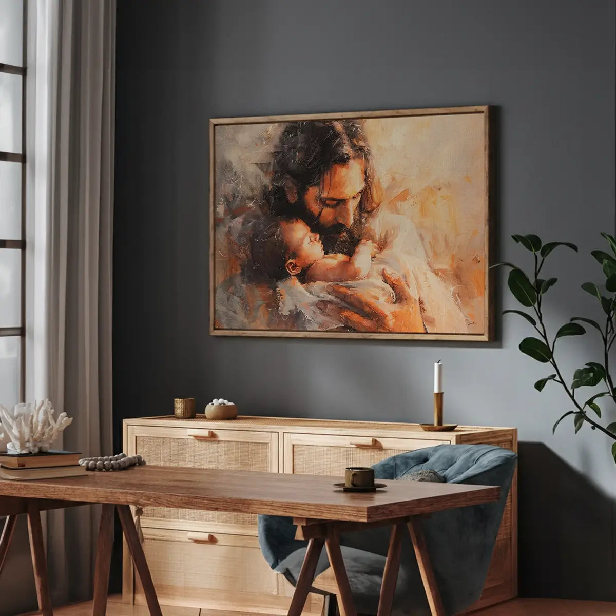 Held by Jesus Christian canvas art showing Jesus holding a child