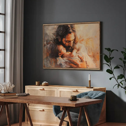 Held by Jesus Christian canvas art showing Jesus holding a child