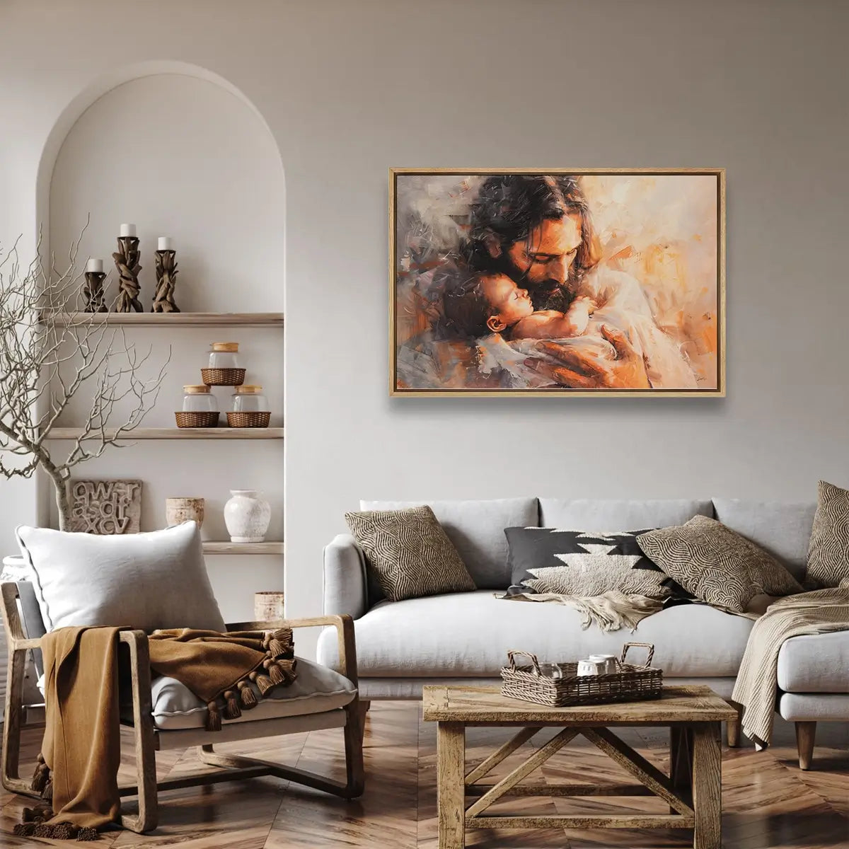 Held by Jesus Christian canvas art showing Jesus holding a child