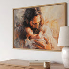 Held by Jesus Christian canvas art showing Jesus holding a child