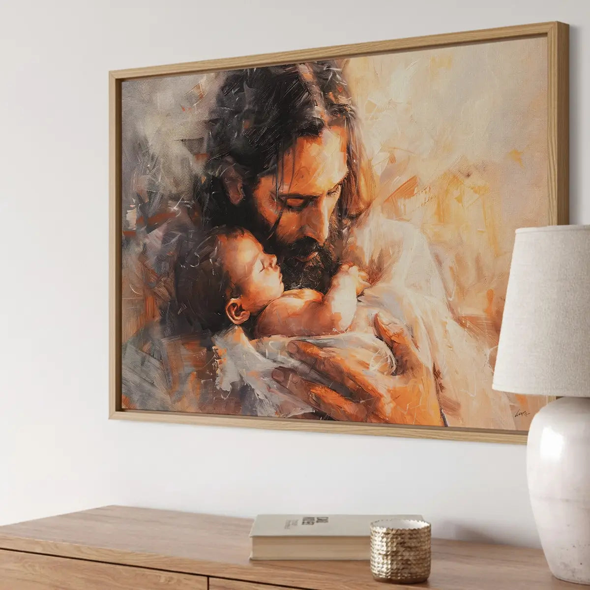 Held by Jesus Christian canvas art showing Jesus holding a child