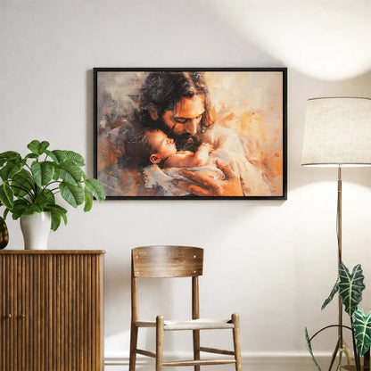 Held by Jesus Christian canvas art showing Jesus holding a child