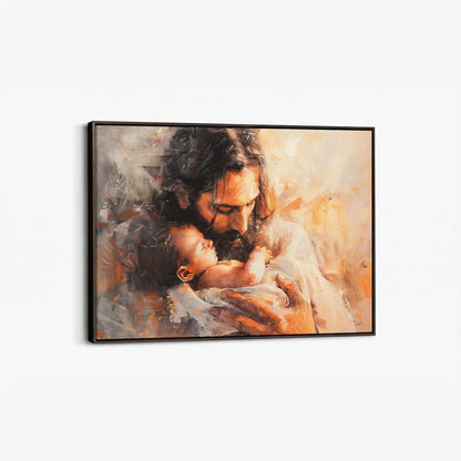 Held by Jesus Christian canvas art showing Jesus holding a child