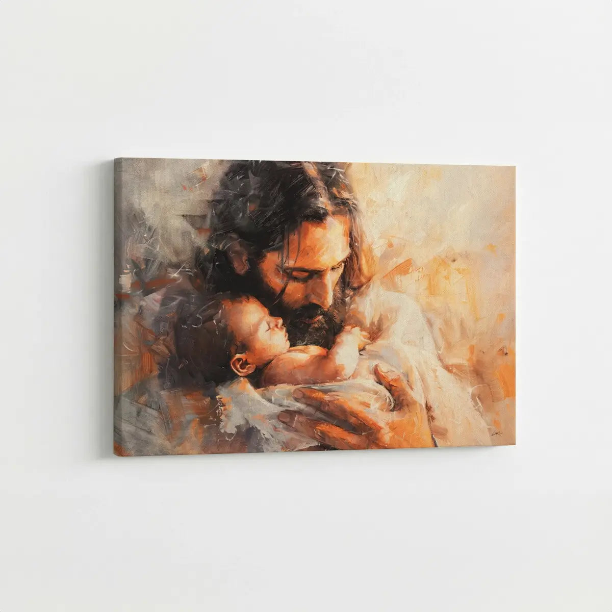 Held by Jesus Christian canvas art showing Jesus holding a child