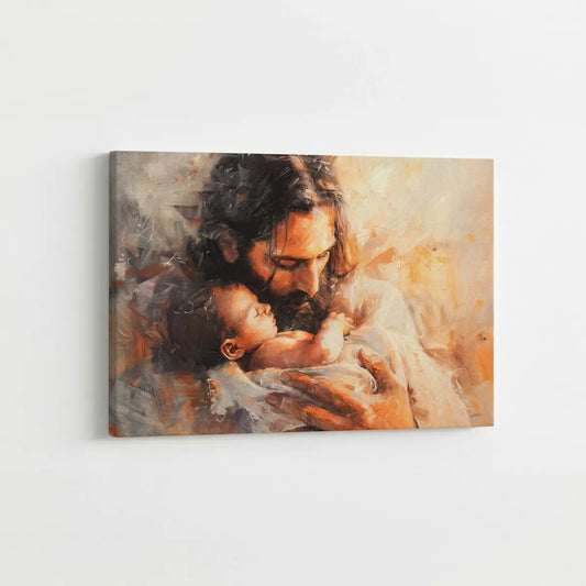 Held by Jesus Christian canvas art showing Jesus holding a child