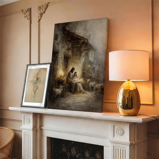 Holy Family nativity Christian canvas art with Mary Joseph and baby Jesus