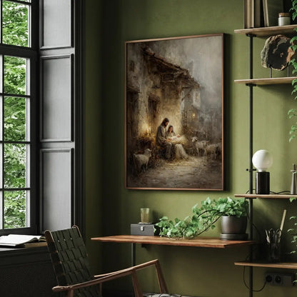 Holy Family nativity Christian canvas art with Mary Joseph and baby Jesus