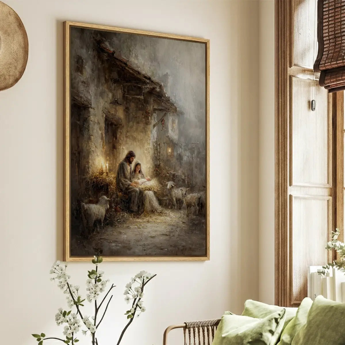 Holy Family nativity Christian canvas art with Mary Joseph and baby Jesus