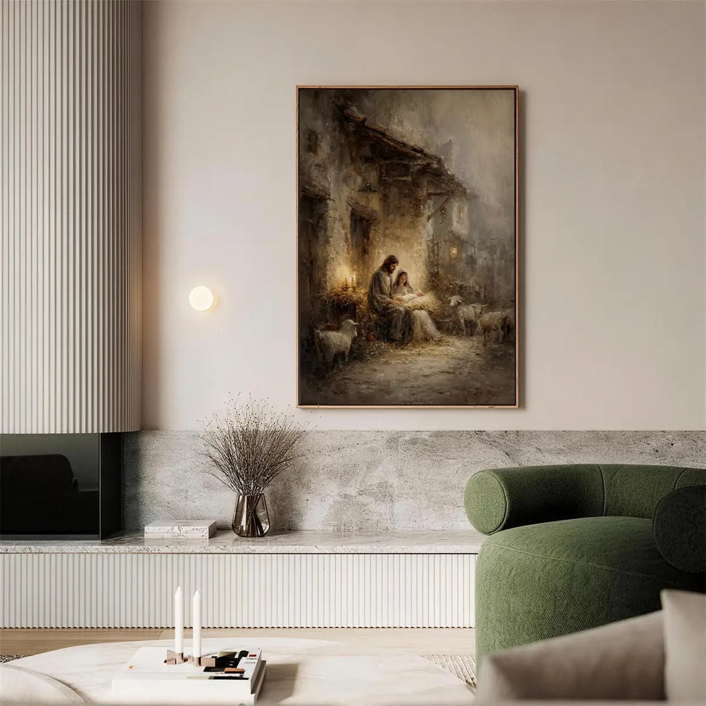 Holy Family nativity Christian canvas art with Mary Joseph and baby Jesus