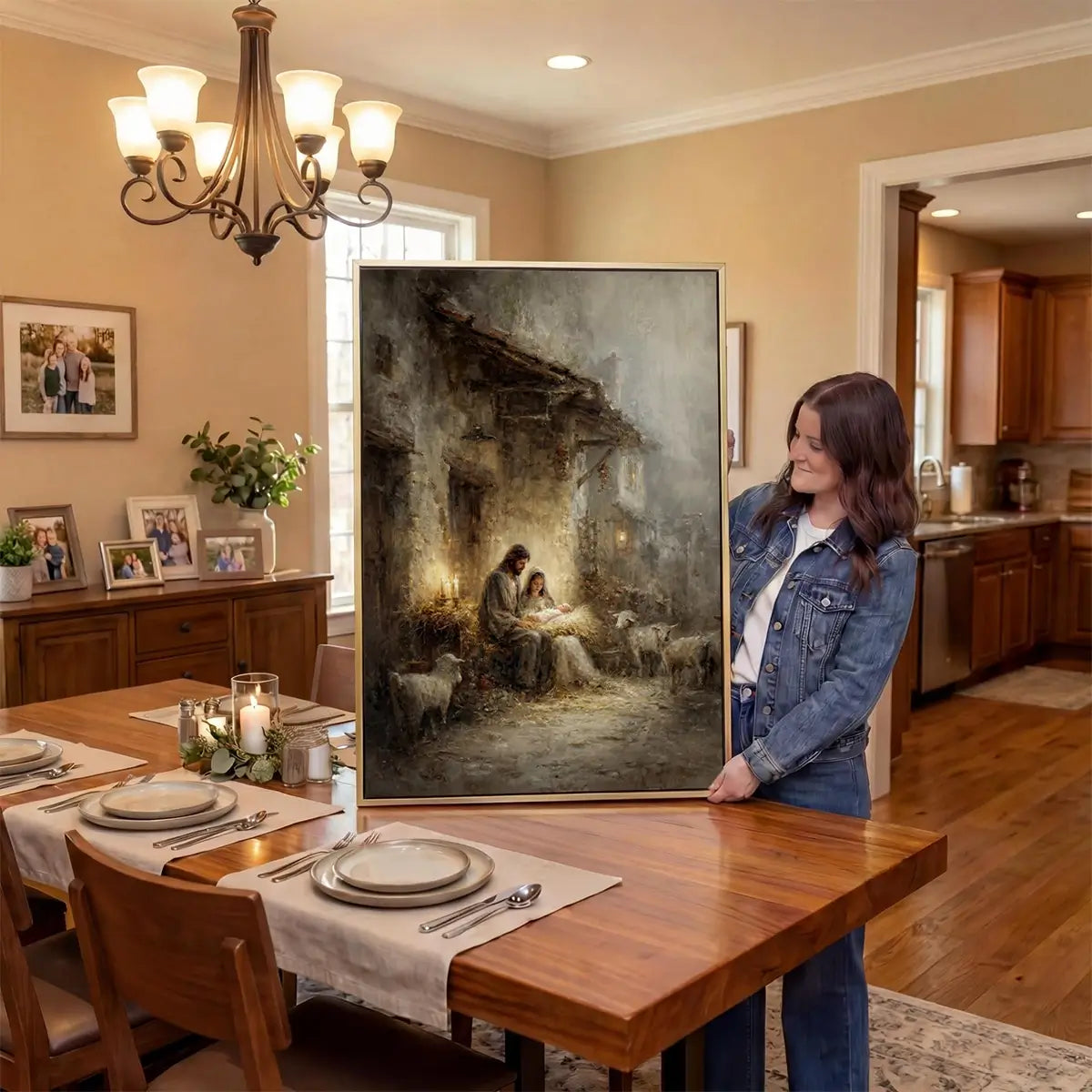 Holy Family nativity Christian canvas art with Mary Joseph and baby Jesus