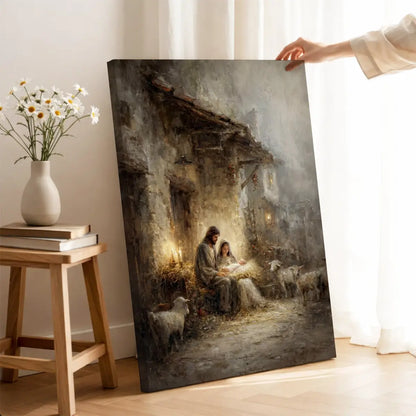 Holy Family nativity Christian canvas art with Mary Joseph and baby Jesus