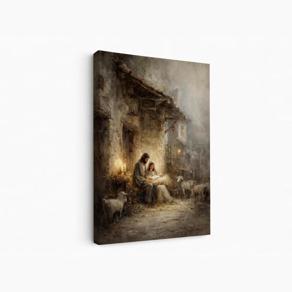 Holy Family nativity Christian canvas art with Mary Joseph and baby Jesus