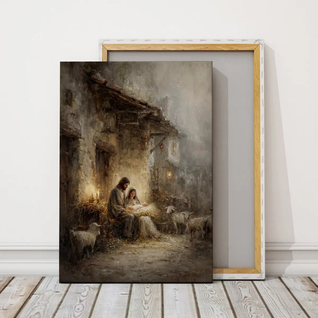 Holy Family nativity Christian canvas art with Mary Joseph and baby Jesus