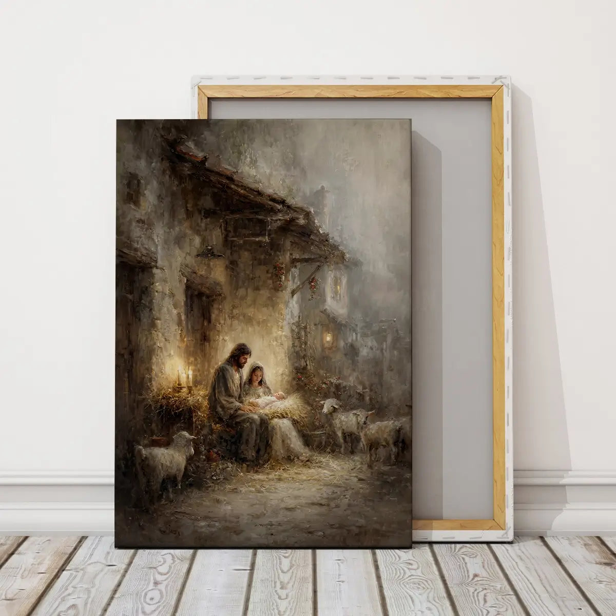 Holy Family nativity Christian canvas art with Mary Joseph and baby Jesus