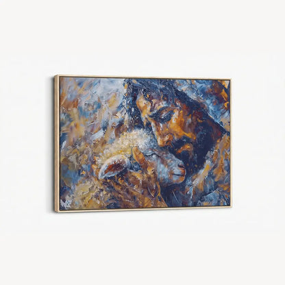 Jesus and the Lamb Christian canvas art symbolizing compassion and redemption