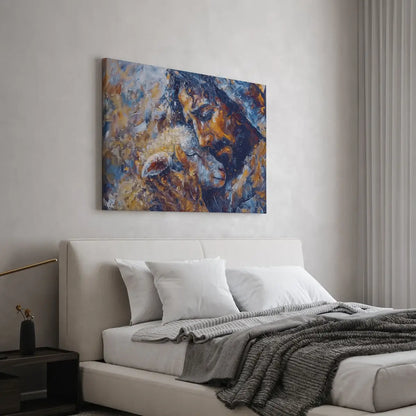 Jesus and the Lamb Christian canvas art symbolizing compassion and redemption