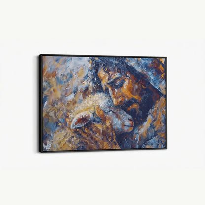 Jesus and the Lamb Christian canvas art symbolizing compassion and redemption