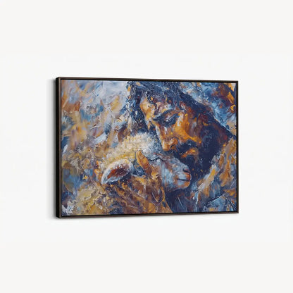 Jesus and the Lamb Christian canvas art symbolizing compassion and redemption
