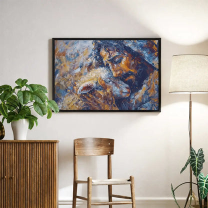 Jesus and the Lamb Christian canvas art symbolizing compassion and redemption