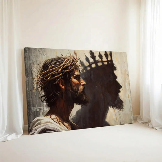 Jesus is King Christian canvas art showing Christ crowned with thorns