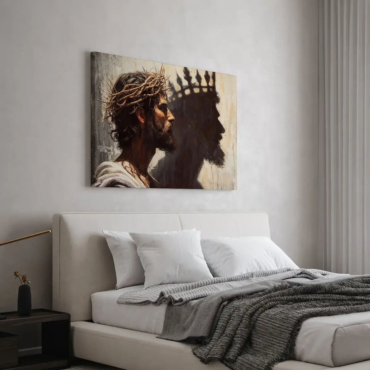 Jesus is King Christian canvas art showing Christ crowned with thorns