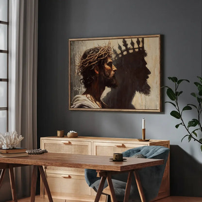 Jesus is King Christian canvas art showing Christ crowned with thorns