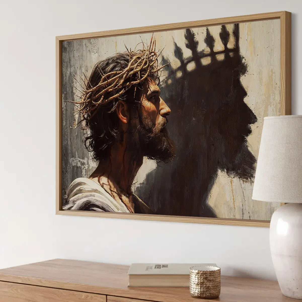 Jesus is King Christian canvas art showing Christ crowned with thorns