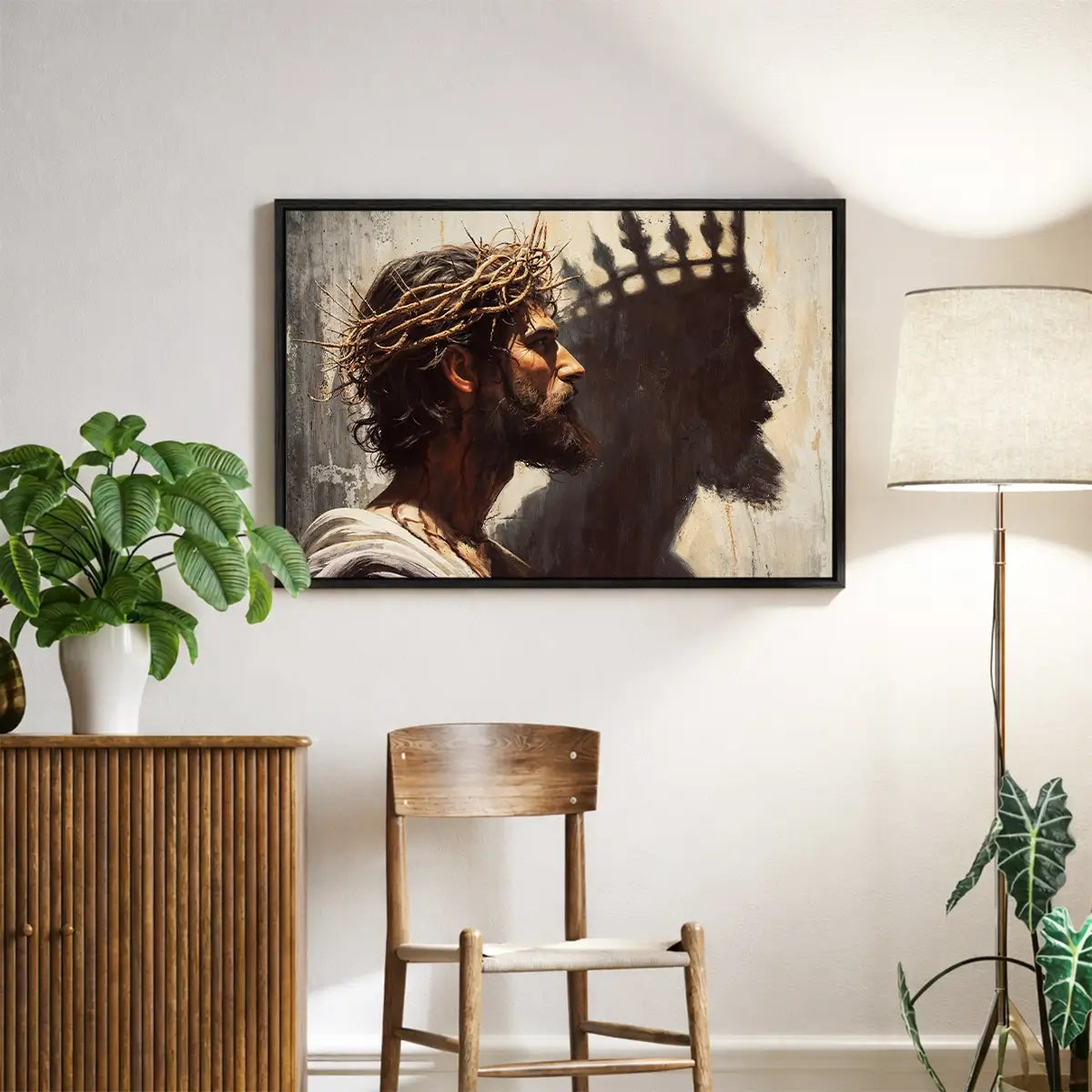 Jesus is King Christian canvas art showing Christ crowned with thorns