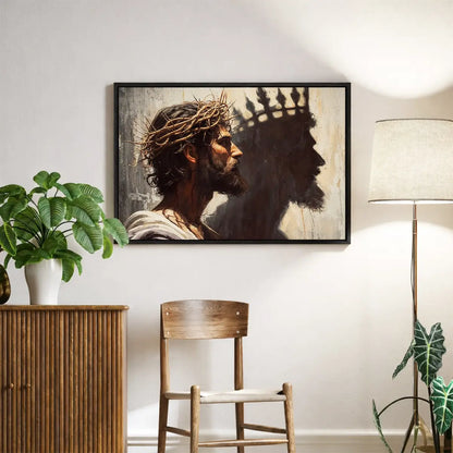 Jesus is King Christian canvas art showing Christ crowned with thorns