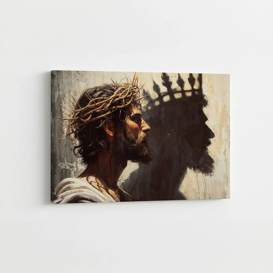 Jesus is King Christian canvas art showing Christ crowned with thorns