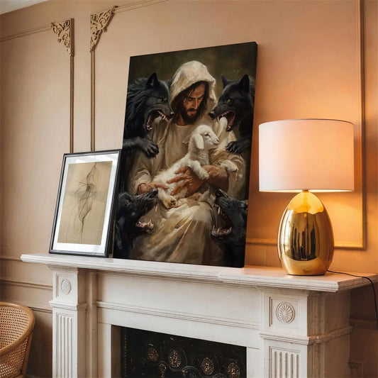 Jesus protects the lamb Good Shepherd Christian canvas art