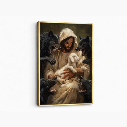 Jesus protects the lamb Good Shepherd Christian canvas art