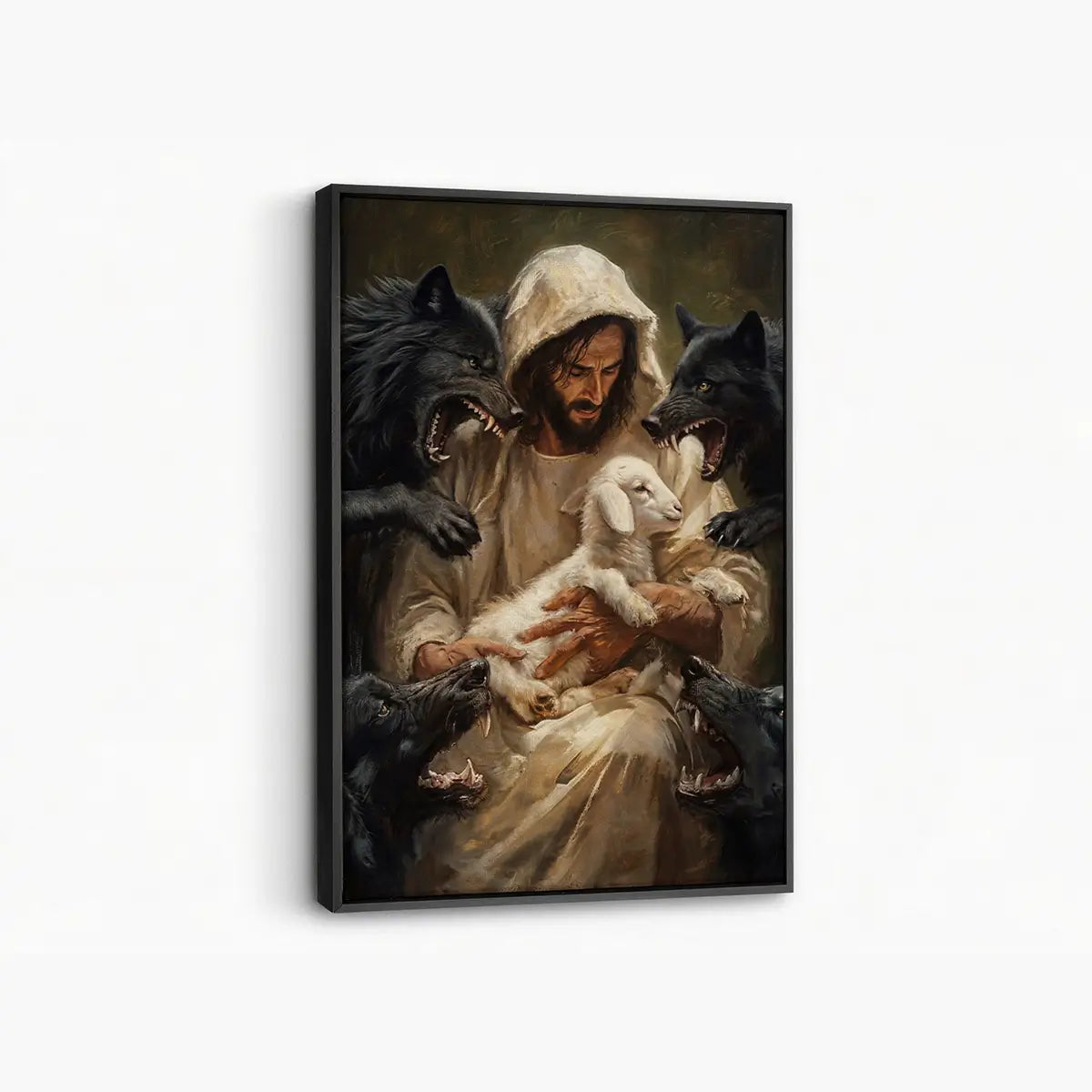 Jesus protects the lamb Good Shepherd Christian canvas art