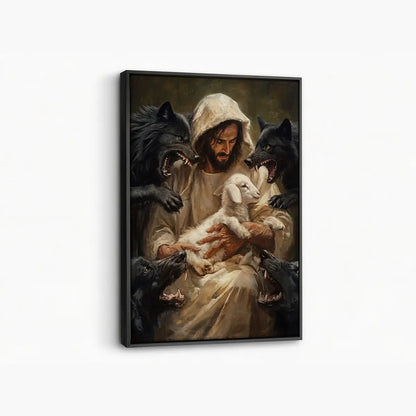 Jesus protects the lamb Good Shepherd Christian canvas art