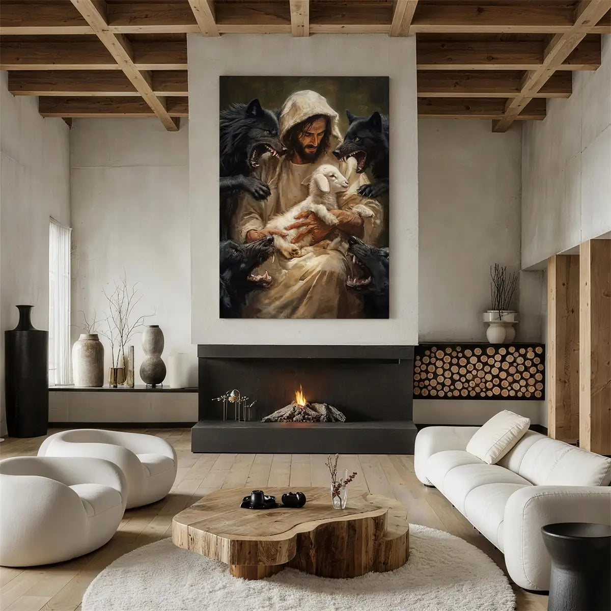 Jesus protects the lamb Good Shepherd Christian canvas art