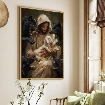 Jesus protects the lamb Good Shepherd Christian canvas art