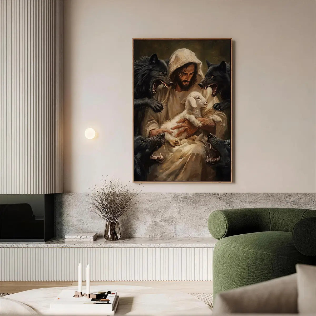 Jesus protects the lamb Good Shepherd Christian canvas art