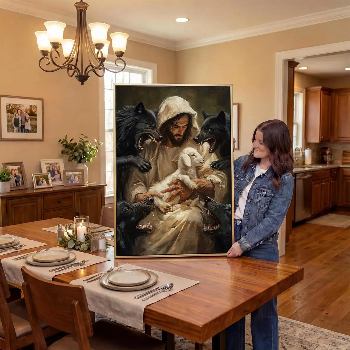 Jesus protects the lamb Good Shepherd Christian canvas art