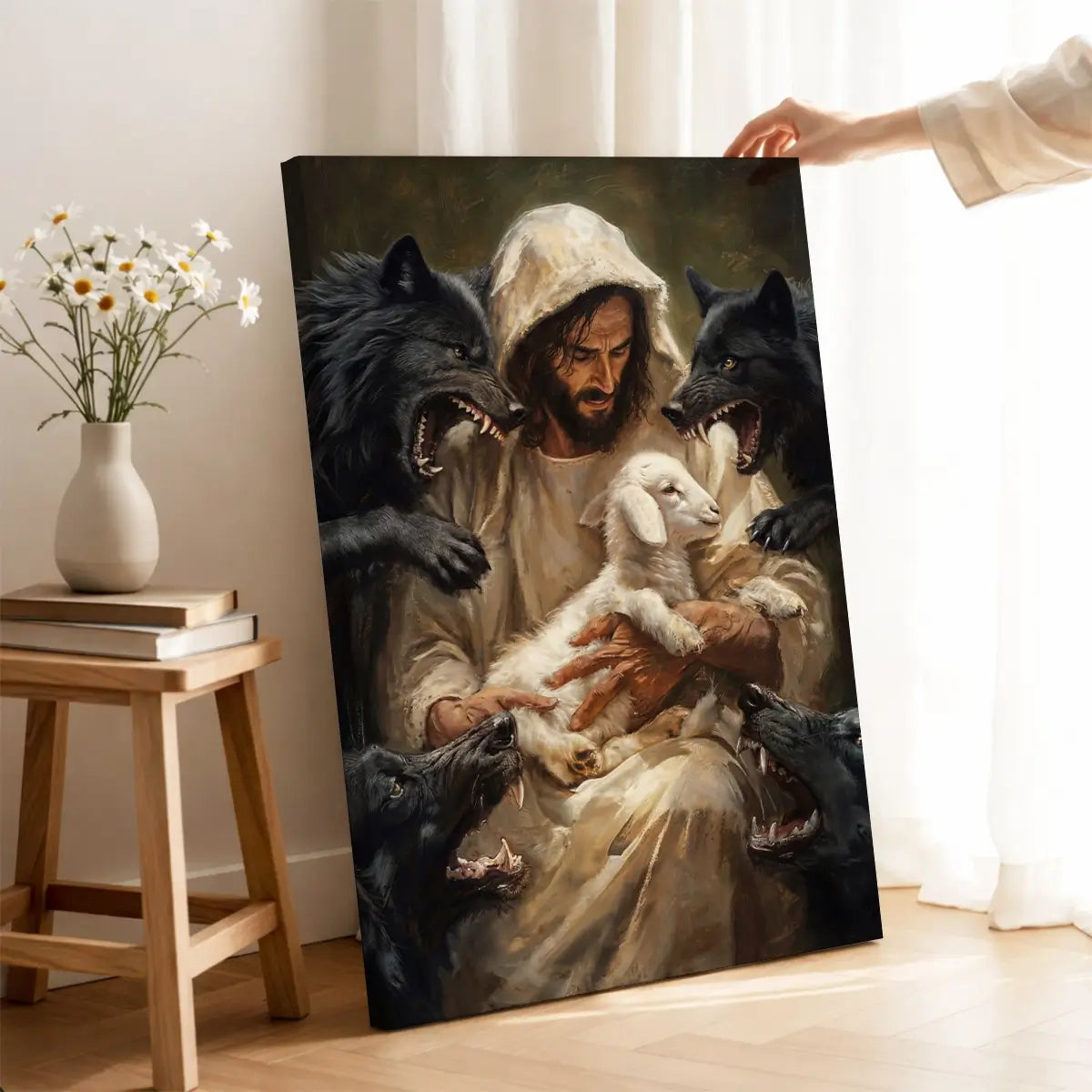 Jesus protects the lamb Good Shepherd Christian canvas art