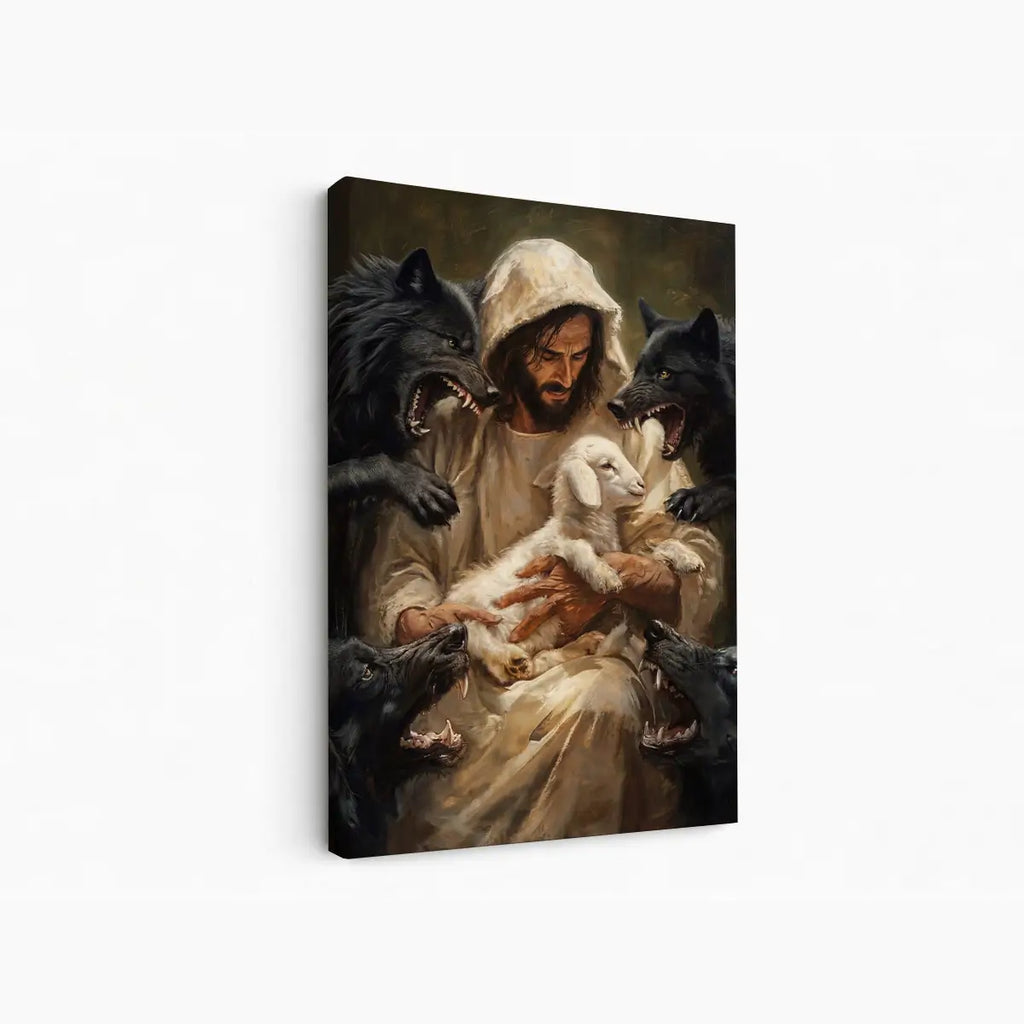 Jesus protects the lamb Good Shepherd Christian canvas art