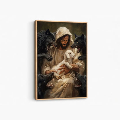 Jesus protects the lamb Good Shepherd Christian canvas art