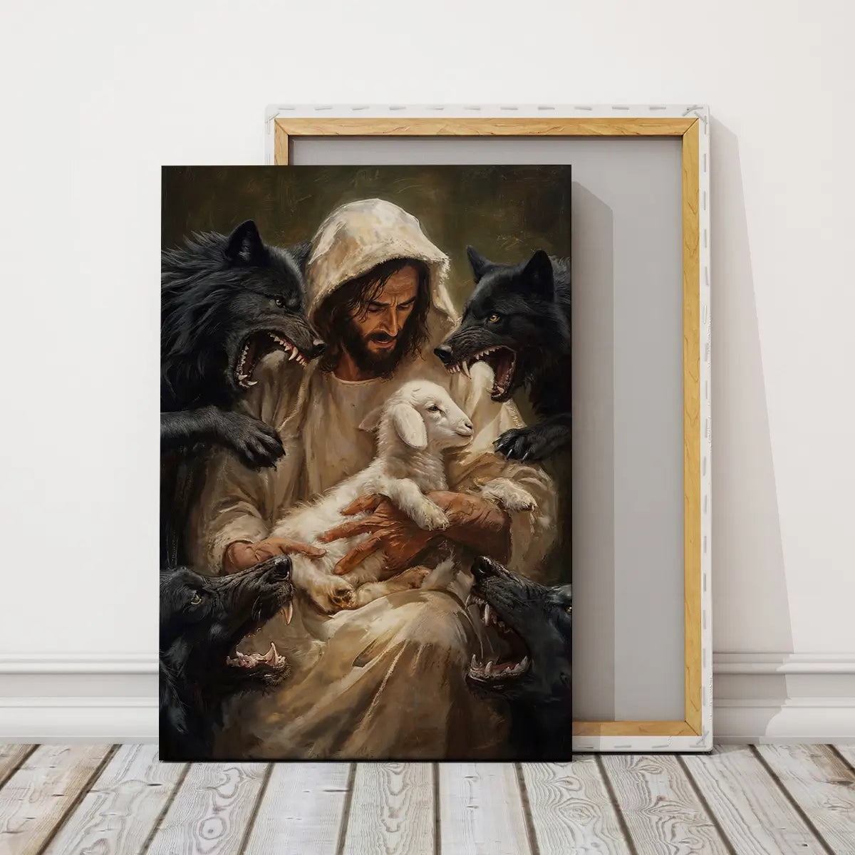 Jesus protects the lamb Good Shepherd Christian canvas art